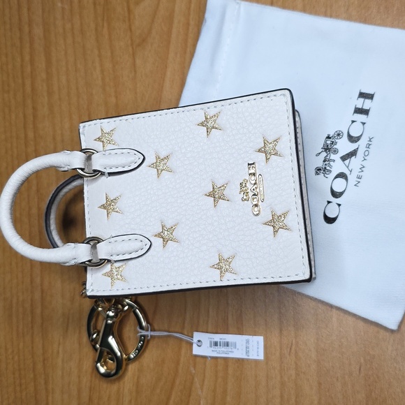 Coach Handbags - Coach Mini Tote Bag in White with Gold Stars KeyChain